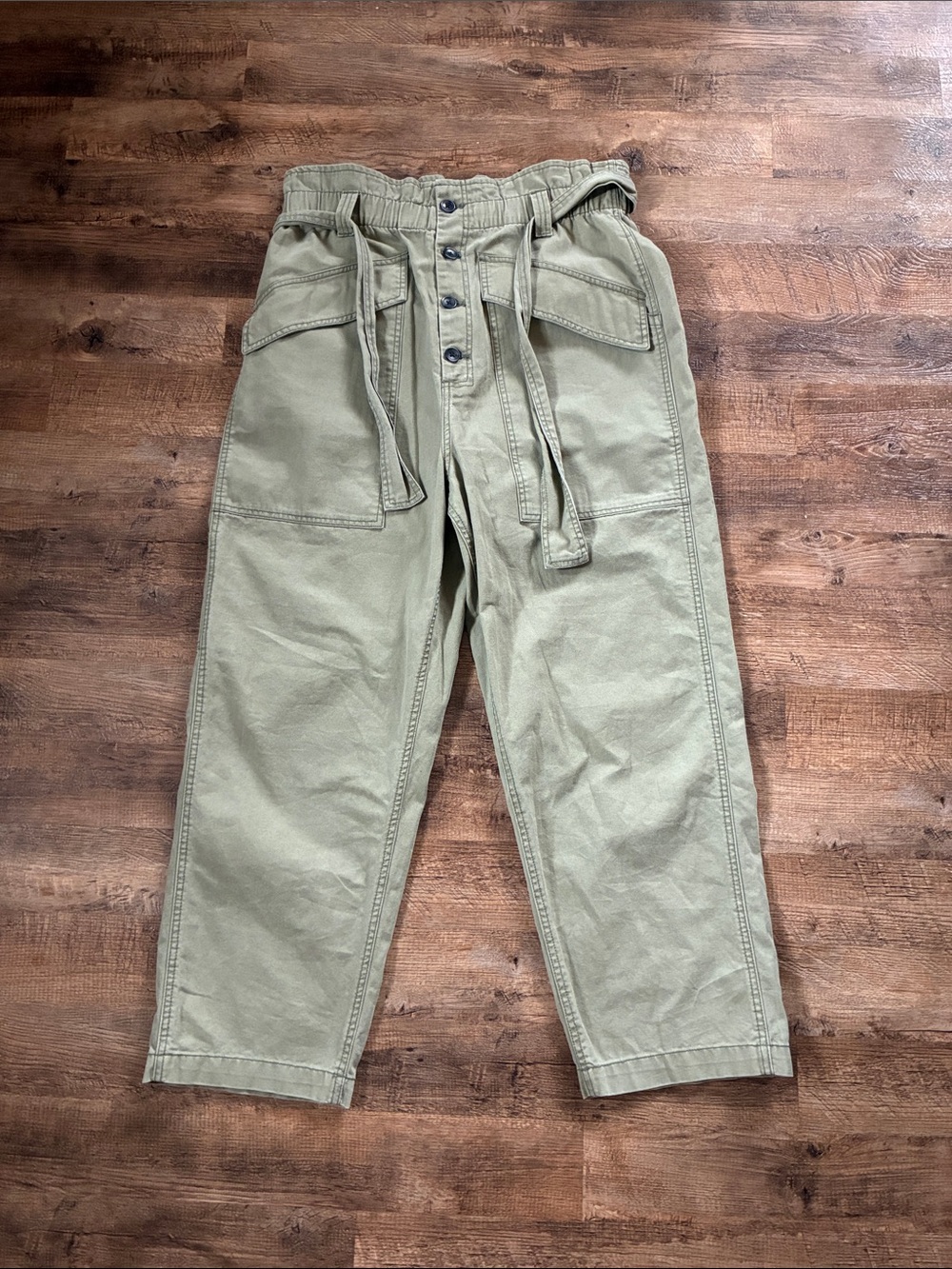 BDG Umber Tie Front Paperbag Olive Green Cargo Pants